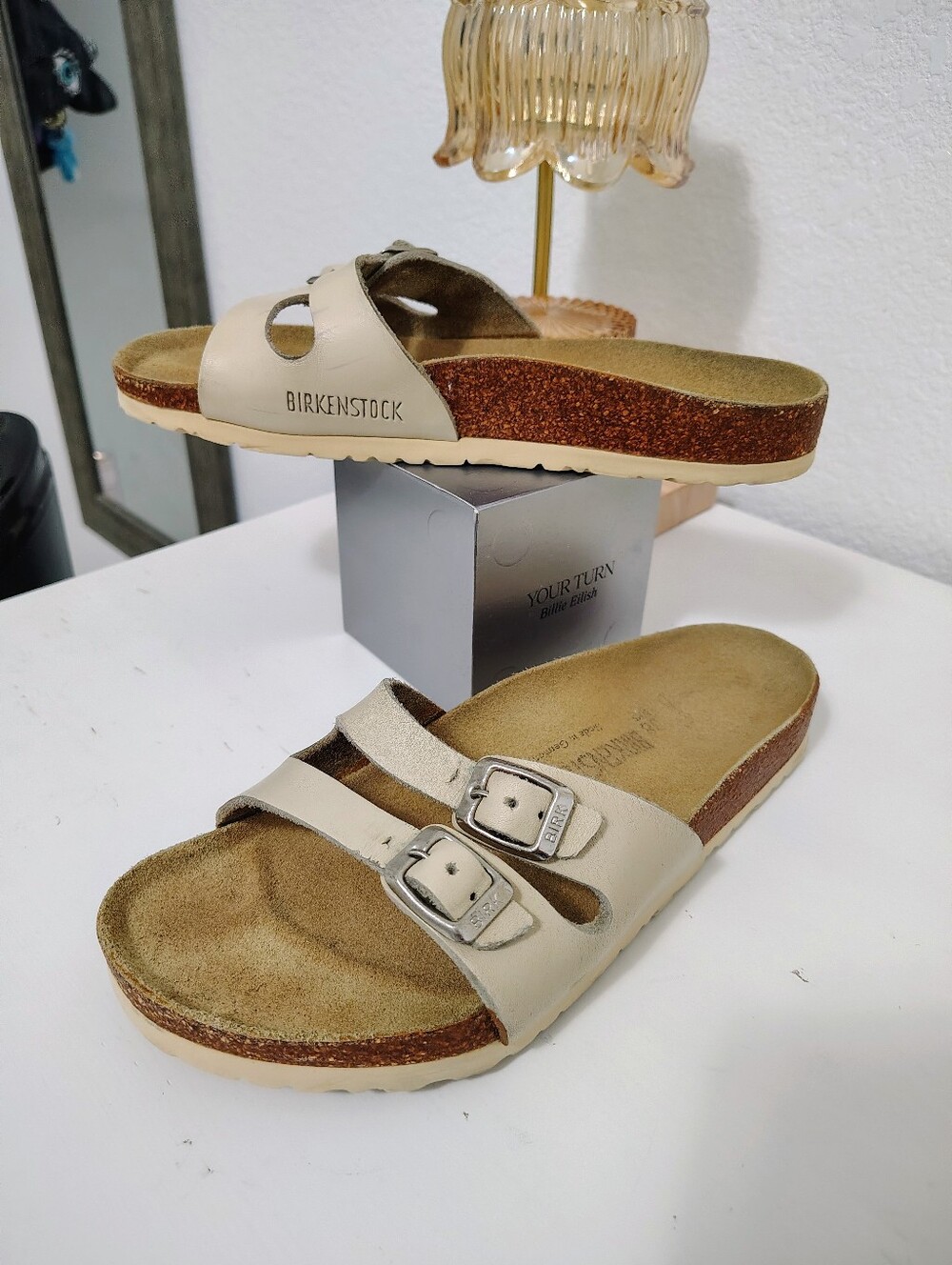 Birkenstock Ibiza Two-Buckle Slide Sandals - Light Beige Size 38(7/7.5)
